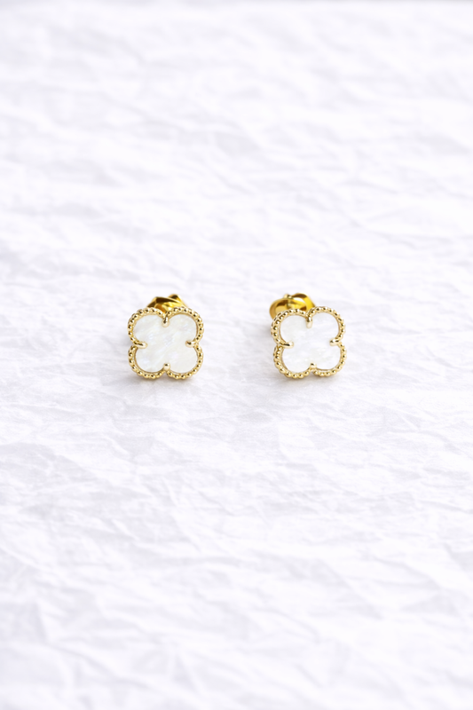 Topos Trébol Blanco Nácar con Borde Dorado