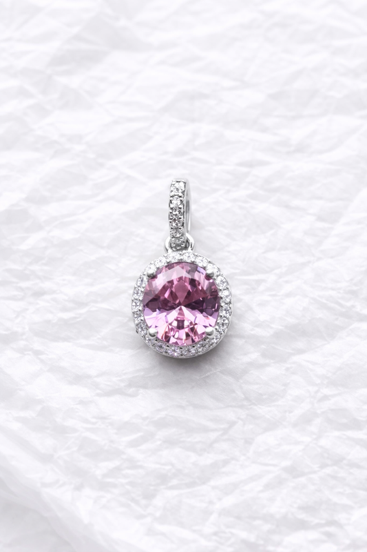 Dije Circular con Piedra Rosada en Plata 925
