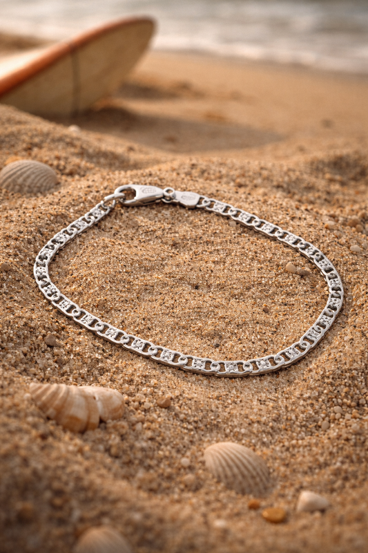 Pulsera Masculina Tejido Escalera Mateada en Plata 925